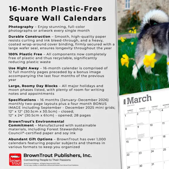 Alaskan Malamutes | 2026 12 x 24 Inch (Hanging) Monthly Square Wall Calendar | Plastic-Free {6}
