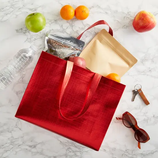 20-Pack Non-Woven Reusable Shopping Bags with Handles, 10 x 3.94 x 12.6 Inch Metallic Red Tote Bags for Groceries and Gifts {2}