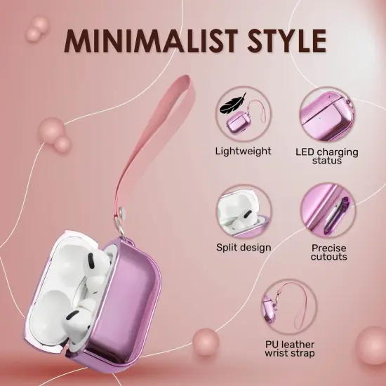 Insten Case For Airpods Pro, Soft TPU Glitter Plating Carrying Case with Hand Strap, Support Wireless Charging, Full Body Protective Skin Cover for Women Girls Men Boys, Pink {3}