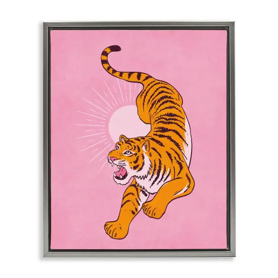 Stupell Industries Preppy Roaring Tiger Framed Floater Canvas Wall Art Design by Nataly White {1}