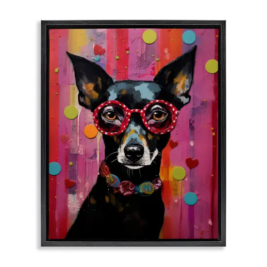 Stupell Industries Dobermann Dog with Glasses Framed Floater Canvas Wall Art Design by LSR Design Studio {1}