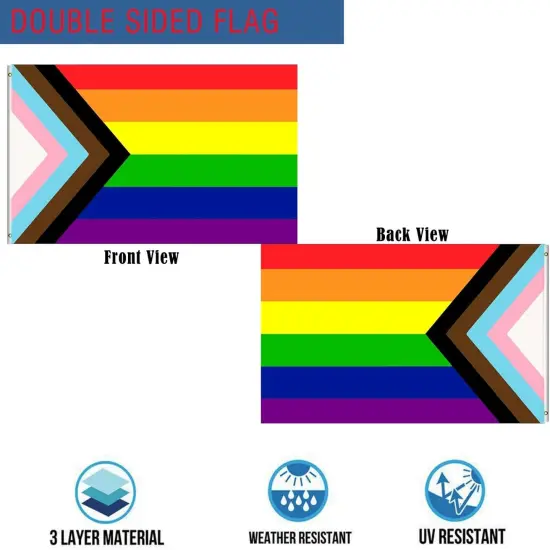 Progress Pride Flag 4x6 Outdoor Double Sided- Heavy Duty 3ply LGBT Community Gay Pride Lesbian Transgender Bisexual Rainbow Flag Super Durable Flags 4 Rows Stitched Edge Canvas Header with 2 Brass {2}