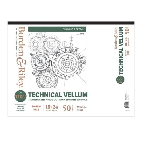 Borden & Riley #110M Technical Vellum Pad, 60 GSM/16 lb., 100% Cotton, 1 Pad Each {1}