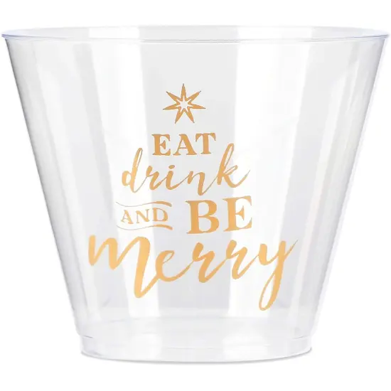 Sparkle and Bash 50 Pack Christmas Clear Plastic Cups - Eat, Drink and Be Merry, 9 oz Plastic Cups, Xmas Drinkware for Winter Holiday Season Party, Family Gatherings Multicolor {6}