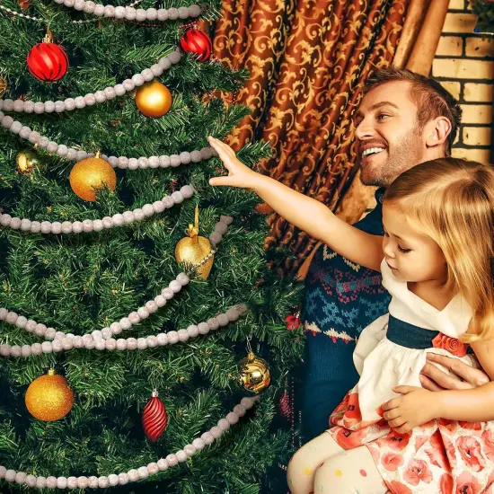 16 Feet Christmas Wood Bead Garland Wooden Bead Garland for Christmas Tree Holiday Decoration (Retro White) {5}