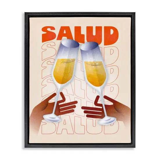 Stupell Industries Salud Cheers Champagne Framed Floater Canvas Wall Art Design by Victoria Barnes {1}