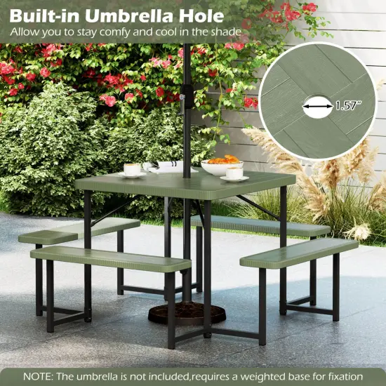 Costway Picnic Table Bench Set for 4-8 People with Umbrella Hole All-Weather HDPE Tabletop Black/Gray/Green/White {6}