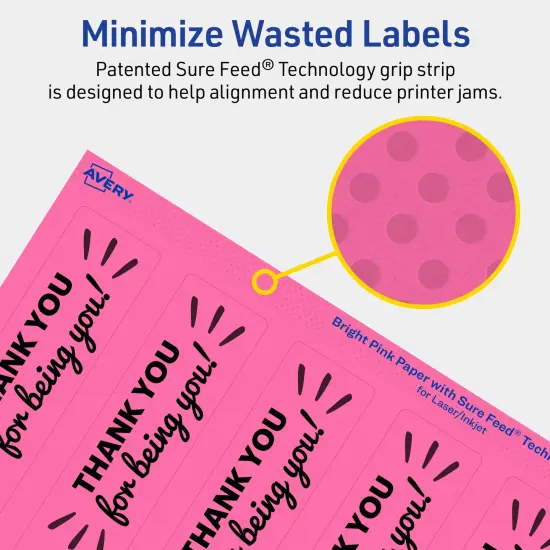 Avery Bright Pink Paper Labels, 9.75" x 1.25" Rectangle {4}
