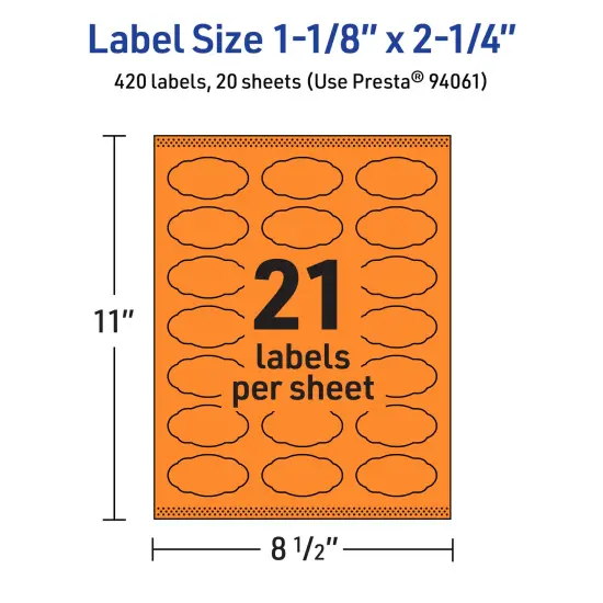 Avery Bright Orange Paper Labels, 1-1/8" x 2-1/4" Oval Scalloped {5}