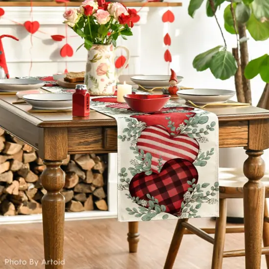 Artoid Mode Eucalyptus Hearts Valentine's Day Table Runner, Holiday Kitchen Dining Table Decoration for Home Party Indoor 13x72 Inch {6}