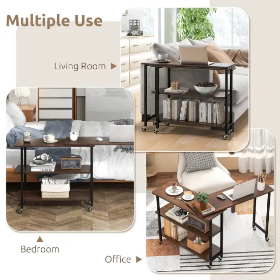 Costway 360&deg; Rotatable Sofa Side Table L-shaped Laptop Desk Snack Table withShelf Patented Brown/Natural/Walnut/Rustic Brown {5}