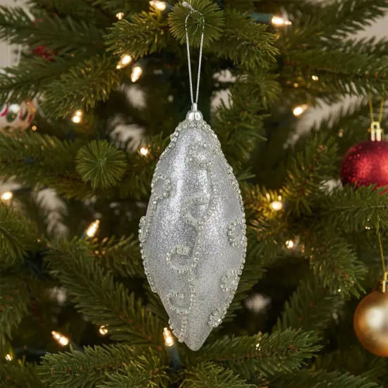 Allstate Glitter Silver Shatterproof Christmas Finial Ornament 6" {4}