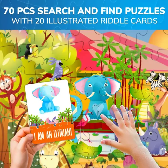 70 Pcs Search and Find Riddle Puzzles with Cards for Kids | Africa {2}