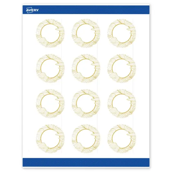 Avery Printable Round Labels with Sure Feed Technology, Pre-Printed Gold Florals, Matte White, 2" Diameter, Laser & Inkjet Compatible, 120 Total, Great for Branding, Marketing, and Events {1}