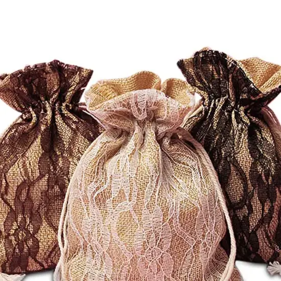 Lace and Burlap Bags 5''x6 1/2 for Charming Gift and Favor Presentation {4}
