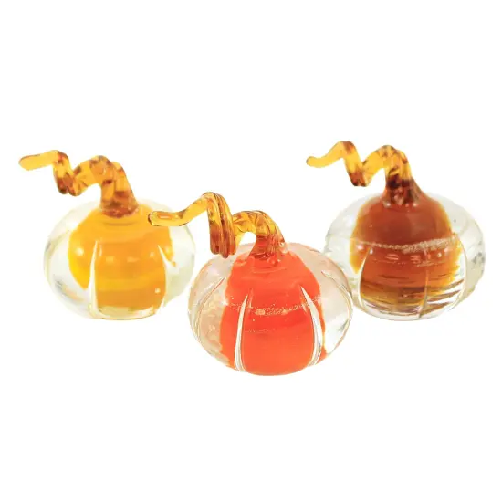Transpac 1.5 Inch Mini Glass Amber Pumpkins Halloween Figurine Set , Halloween Decor Thanksgiving Set Of Three Multicolored {1}