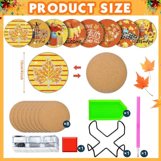 8 Pcs Fall Diamond Art Painting Coasters Kits {2}