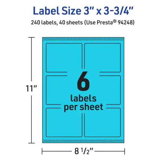 Avery Bright Blue Paper Labels, 3" x 3.75" Rectangle {5}