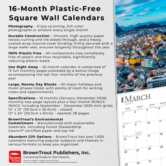 Norway | 2026 12 x 24 Inch (Hanging) Monthly Square Wall Calendar | Plastic-Free {6}