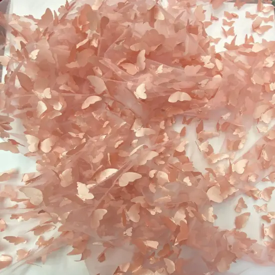 1 Yard Dusty Rose 3D Butterfly Mesh Fabric with Satin Appliqu&eacute; on Lightweight Stretch Tulle 54 Inch Wide {3}