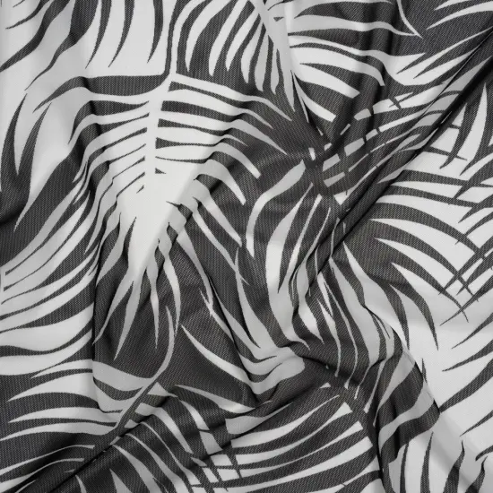1 Yard Black and White Palm Leaves Stretch Nylon Mesh 57" Width Fabric {1}
