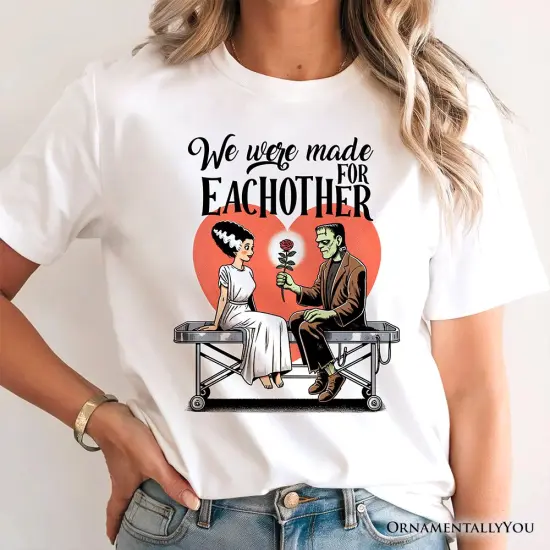 Romantic Frankenstein and Bride T-Shirt, We Were Made for Each Other Tee for Spooky Couples {5}
