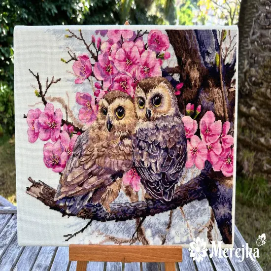 Two Owls in Spring Blossom K-228 Counted Cross-Stitch Kit {3}
