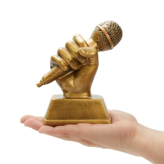 Golden Microphone Trophy - Small Resin Best Singing Award Prize for Karaoke, Lip Sync Battles, Singing Competitions, Birthday Parties (5.5x4.7x2.2 in) {3}