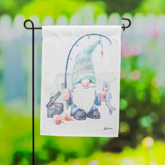 Fishing Gnome Garden Flag 2 Sided Waffle {2}