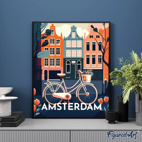 Figured'Art Paint by Numbers for Adults Travel Poster Amsterdam 16"x20" - Craft Art Painting DIY Kit Rolled Canvas without frame {4}