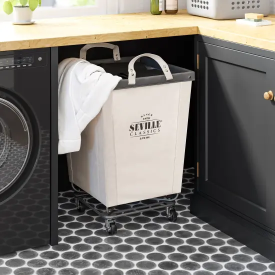 Seville Classics Heavy-Duty Rolling Laundry Hamper, 18.25" W x 18.25" D x 27.5" H White {3}