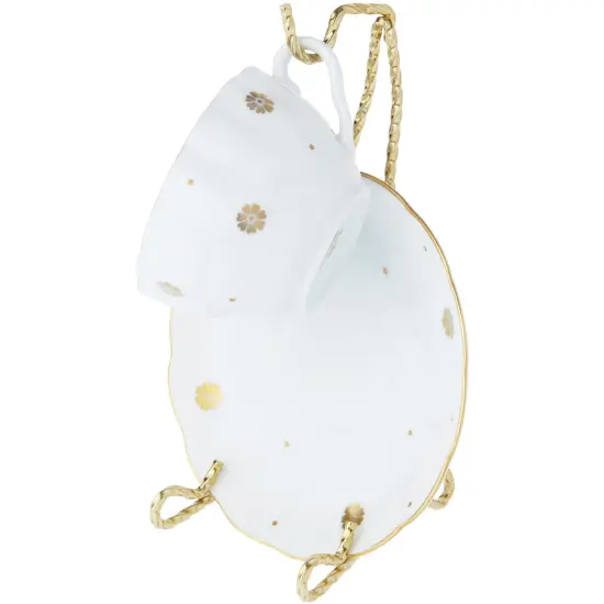 Bard's Twisted Gold-toned Cup and Saucer Stand, 7" H x 3.25" W x 3.5" D {3}