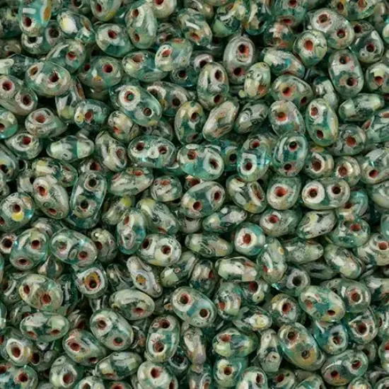 Matubo 2-Hole Czech Glass Opaque Travertine Dark Miniduo Beads, 50g Aquamarine {1}