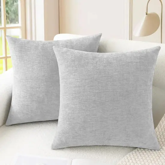 Throw Pillow Covers Decorative 20 X 20 Inches Pack of 2 Cozy Chenille Cushion Cases for Couch Sofa Bed Living Room Home Moonbeam Gray {1}