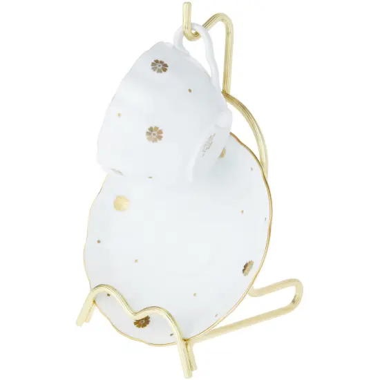 Bard's Shiny Gold-toned Cup and Saucer Stand, 8" H x 3.75" W x 4.25" D {3}