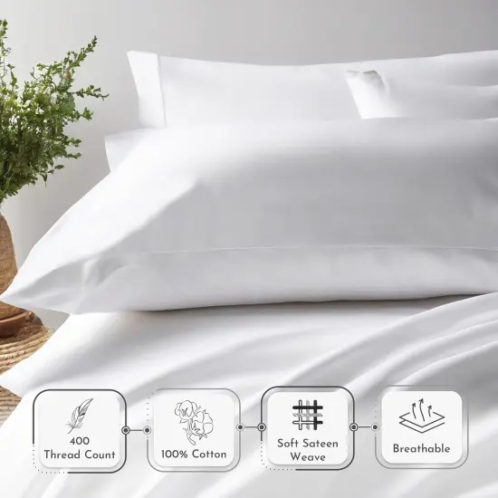 King Size Pillowcase Set - 400 Thread Count, 100% Cotton Sateen, Luxury Set of 2 Pillow Covers, Breathable, Cooling {5}