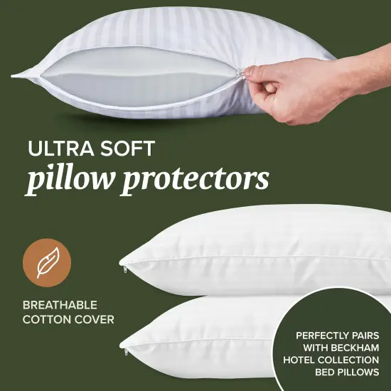 King Size Pillow Protector 2 Pack with Zipper, Soft and Breathable Cotton Pillow Protector Covers {2}