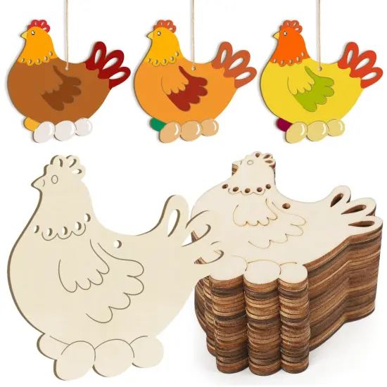Wooden Easter Ornaments to Paint Spring Decoration Hen Cutouts Unfinished 24PCS 3.5 inches, DIY Blank Unfinished Christmas Tree Wood Discs Ornament for Home Crafts Hanging {1}