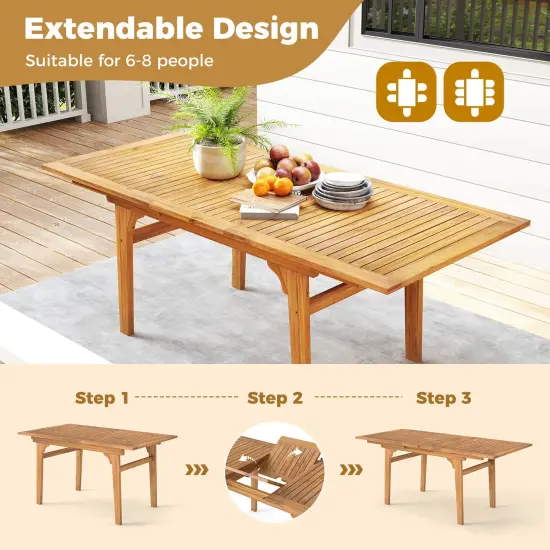 Costway Expandable Outdoor Dining Table 55"-71" Acacia Wood Patio Table for 6-8 Person {4}