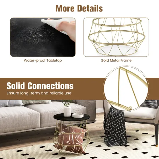 Costway Round Side End Coffee Sofa Table Nightstand with Storage Space Removeable Top {6}