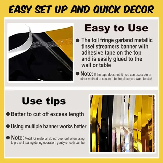 4 Pack 10 Ft Black Gold Silver Foil Fringe Garland Metallic {3}