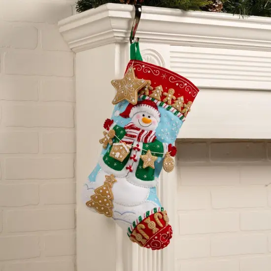 Bucilla Felt Stocking Applique Kit 18" Long-Jolly Gingerbread Snowman {3}