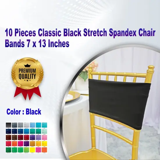 10 Pieces Classic Black Stretch Spandex Chair Bands 7 x 13 Inches {1}