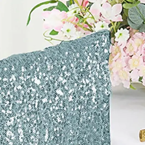 1 Piece Dusty Blue Sequin Spandex Chair Cap 13.5 inch by 10 inch Banquet Cover {4}