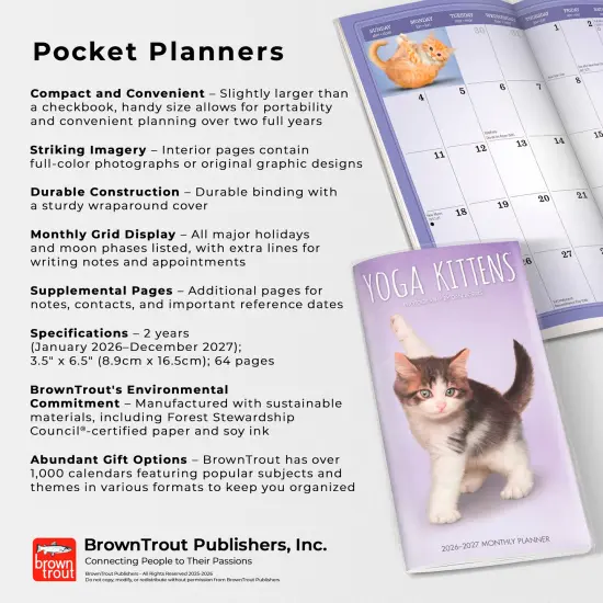 Yoga Kittens OFFICIAL | 2026-2027 3.5 x 6.5 Inch Two Year Monthly Pocket Planner Calendar {6}