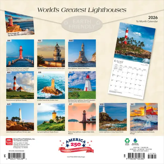 World's Greatest Lighthouses | 2026 12 x 24 Inch (Hanging) Monthly Square Wall Calendar | Foil Stamped Cover | Plastic-Free {2}
