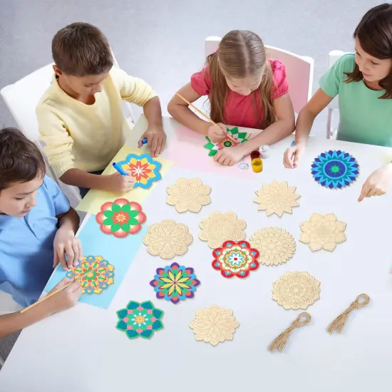 Paint Wooden Mandala Painting Crafts Art Slices {4}