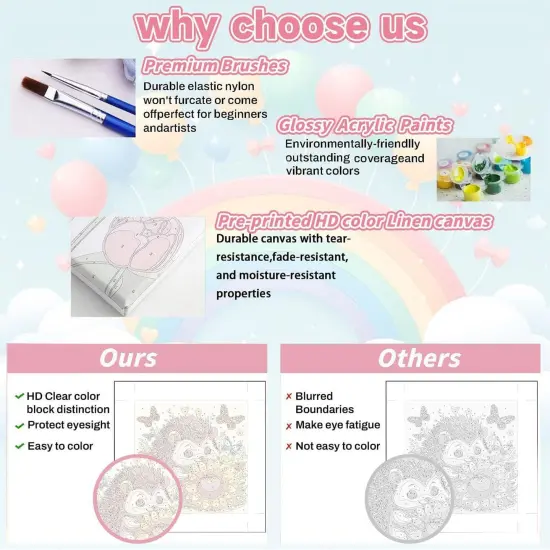 8X8inch - 4 Pack Animals Paint by Numbers Kit for Kids with Frame {3}