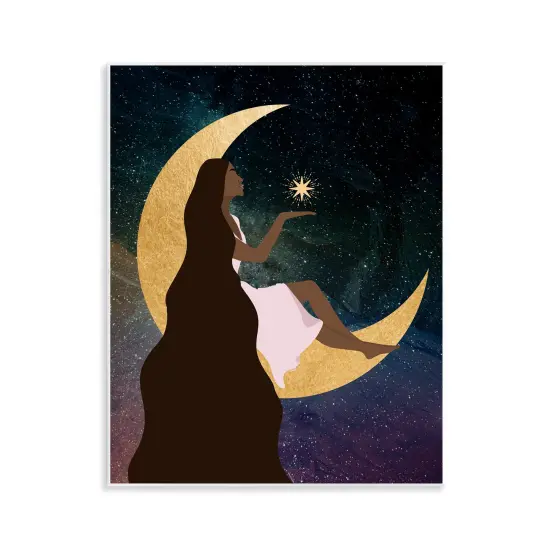 Stupell Industries Woman on Moon with Starlight Wall Plaque By Daniela Santiago {1}