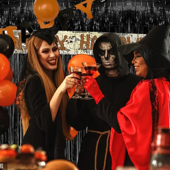 2 Pack Black Party Streamers Backdrop Tinsel Foil Fringe Curtains {2}